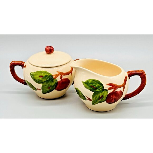 Franciscan Ware  Apple Pattern Creamer and Sugar Bowl With Lid Vintage Made USA - Picture 1 of 16